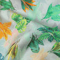 Mint Green Tropical Leaf Printed Cotton Satin Fabric 110 Cms Width India-D27822 - Regal Fabrics