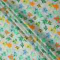 Mint Green Tropical Leaf Printed Cotton Satin Fabric 110 Cms Width India-D27822 - Regal Fabrics