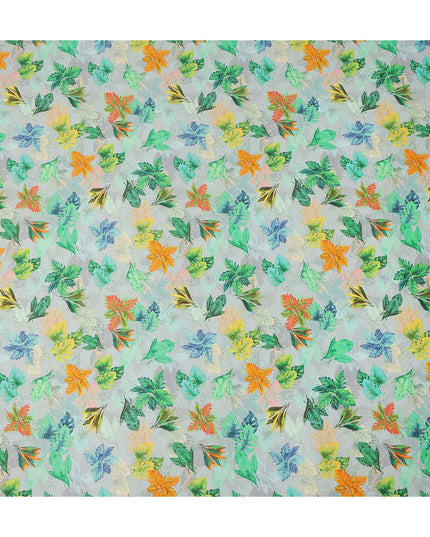 Mint Green Tropical Leaf Printed Cotton Satin Fabric 110 Cms Width India-D27822 - Regal Fabrics