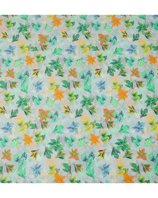 Mint Green Tropical Leaf Printed Cotton Satin Fabric 110 Cms Width India-D27822 - Regal Fabrics