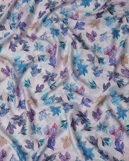 Ivory Multicolor Tropical Leaf Printed Cotton Satin Fabric 110 Cms Width India-D27824 - Regal Fabrics
