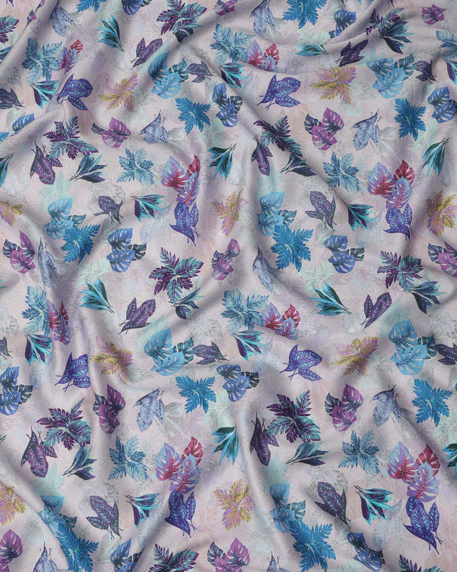 Ivory Multicolor Tropical Leaf Printed Cotton Satin Fabric 110 Cms Width India-D27824 - Regal Fabrics