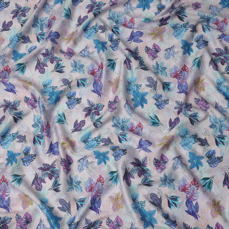 Ivory Multicolor Tropical Leaf Printed Cotton Satin Fabric 110 Cms Width India-D27824 - Regal Fabrics