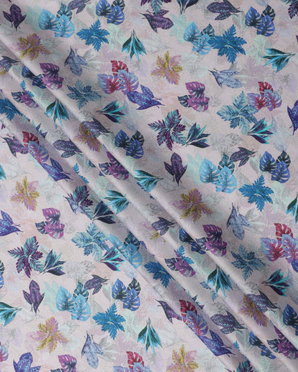 Ivory Multicolor Tropical Leaf Printed Cotton Satin Fabric 110 Cms Width India-D27824 - Regal Fabrics