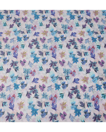 Ivory Multicolor Tropical Leaf Printed Cotton Satin Fabric 110 Cms Width India-D27824 - Regal Fabrics