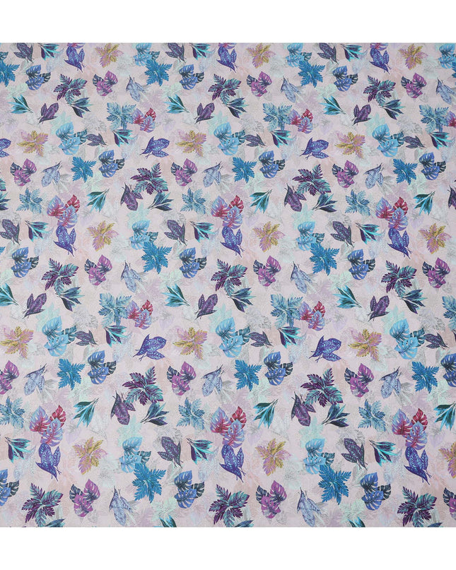 Ivory Multicolor Tropical Leaf Printed Cotton Satin Fabric 110 Cms Width India-D27824 - Regal Fabrics
