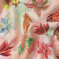Peach Pink Tropical Leaf Printed Cotton Satin Fabric 110 Cms Width India-D27823 - Regal Fabrics