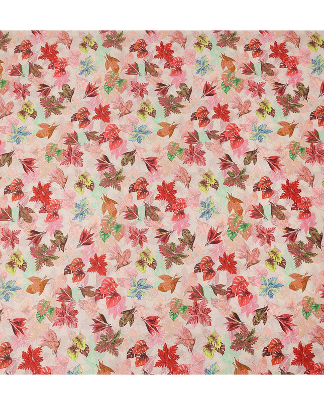 Peach Pink Tropical Leaf Printed Cotton Satin Fabric 110 Cms Width India-D27823 - Regal Fabrics