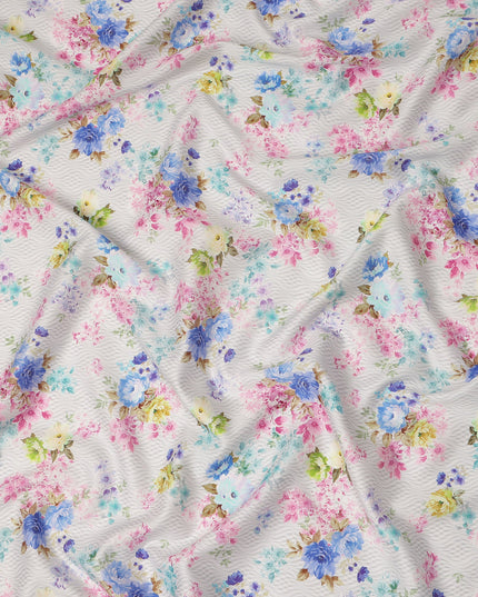 White Floral Printed Cotton Satin Fabric 110 Cms Width Soft Smooth Finish Lightweight Dress Material India-D27884 Regal Fabrics