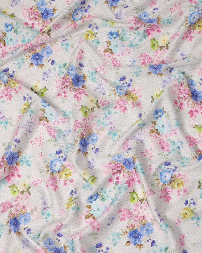 White Floral Printed Cotton Satin Fabric 110 Cms Width Soft Smooth Finish Lightweight Dress Material India-D27884