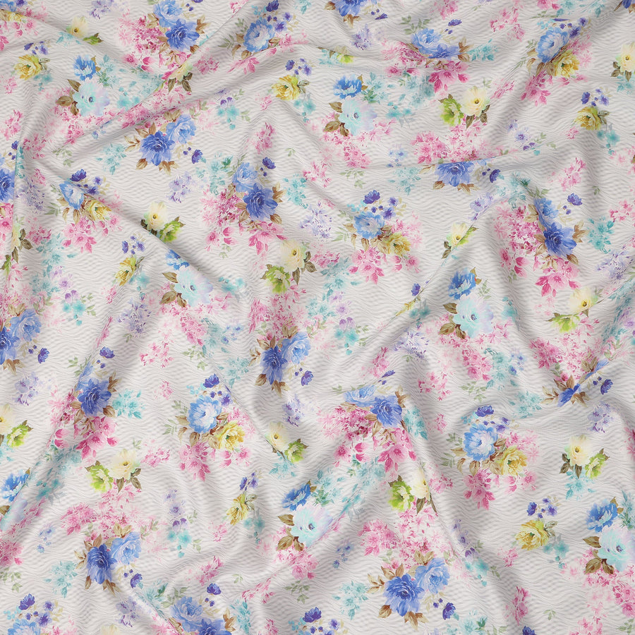 White Floral Printed Cotton Satin Fabric 110 Cms Width Soft Smooth Finish Lightweight Dress Material India-D27884 Regal Fabrics