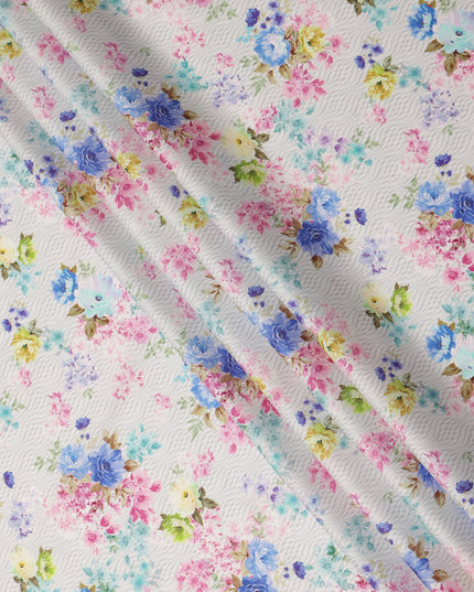 White Floral Printed Cotton Satin Fabric 110 Cms Width Soft Smooth Finish Lightweight Dress Material India-D27884 Regal Fabrics