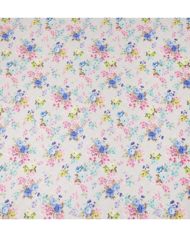 White Floral Printed Cotton Satin Fabric 110 Cms Width Soft Smooth Finish Lightweight Dress Material India-D27884