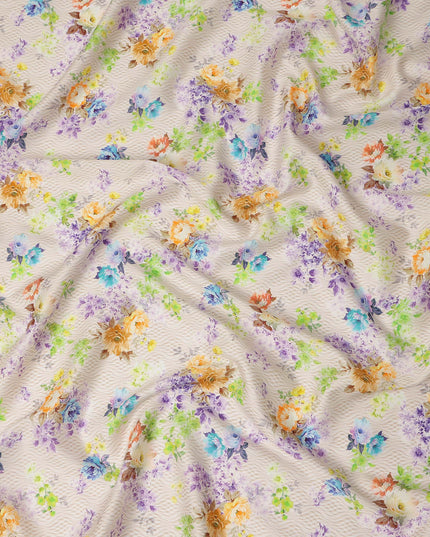 Cream Floral Printed Cotton Satin Fabric 110 Cms Width Soft Smooth Finish Lightweight Dress Material India-D27898