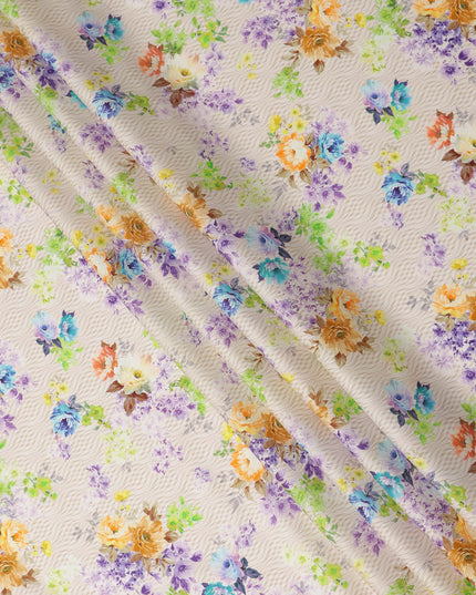 Cream Floral Printed Cotton Satin Fabric 110 Cms Width Soft Smooth Finish Lightweight Dress Material India-D27898