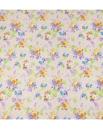 Cream Floral Printed Cotton Satin Fabric 110 Cms Width Soft Smooth Finish Lightweight Dress Material India-D27898