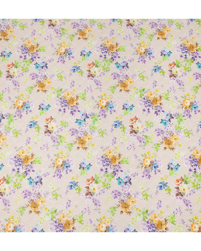 Cream Floral Printed Cotton Satin Fabric 110 Cms Width Soft Smooth Finish Lightweight Dress Material India-D27898