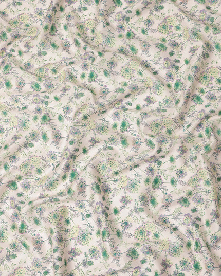 Off White Floral Printed Cotton Satin Fabric 110 Cms Width Soft Smooth Finish Lightweight Dress Material India-D27900 Regal Fabrics