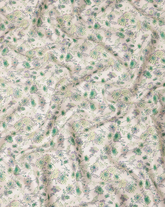 Off White Floral Printed Cotton Satin Fabric 110 Cms Width Soft Smooth Finish Lightweight Dress Material India-D27900