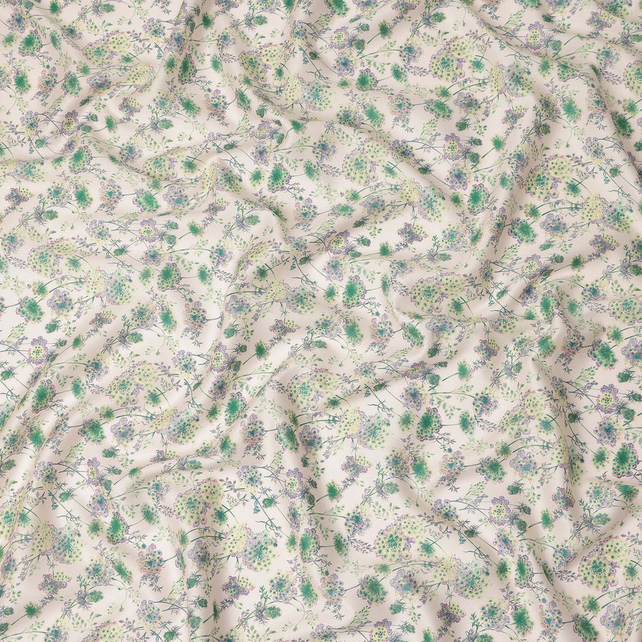 Off White Floral Printed Cotton Satin Fabric 110 Cms Width Soft Smooth Finish Lightweight Dress Material India-D27900 Regal Fabrics