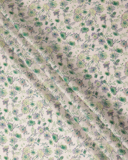 Off White Floral Printed Cotton Satin Fabric 110 Cms Width Soft Smooth Finish Lightweight Dress Material India-D27900 Regal Fabrics