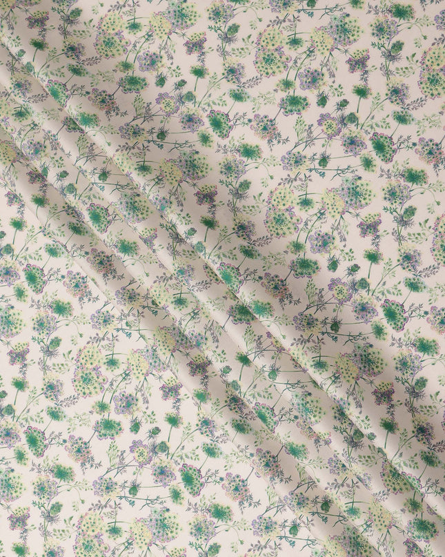 Off White Floral Printed Cotton Satin Fabric 110 Cms Width Soft Smooth Finish Lightweight Dress Material India-D27900