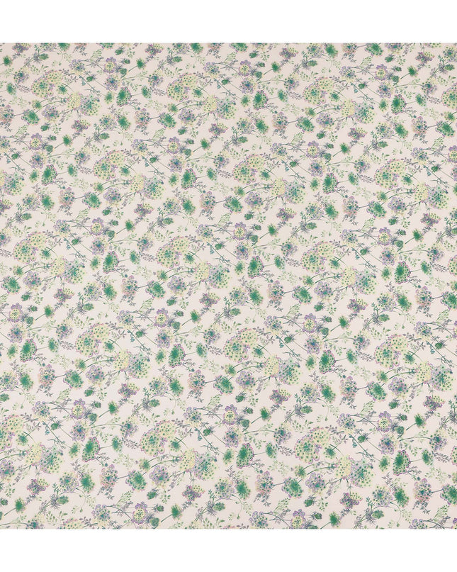 Off White Floral Printed Cotton Satin Fabric 110 Cms Width Soft Smooth Finish Lightweight Dress Material India-D27900