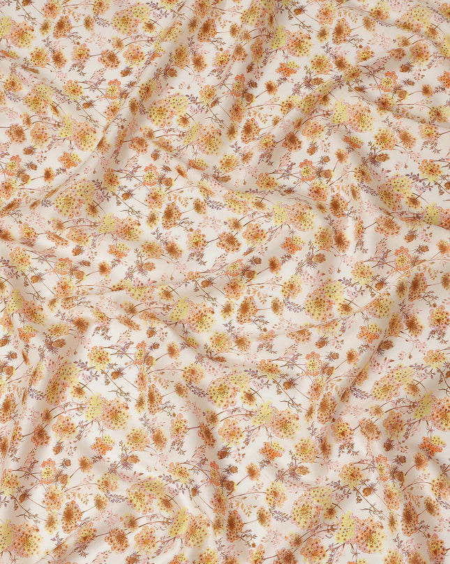 Ivory Floral Printed Cotton Satin Fabric 110 Cms Width Soft Smooth Finish Lightweight Dress Material India-D27909