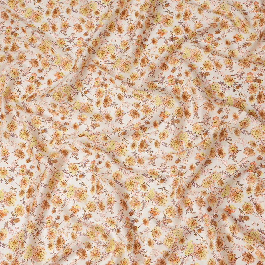 Ivory Floral Printed Cotton Satin Fabric 110 Cms Width Soft Smooth Finish Lightweight Dress Material India-D27909 Regal Fabrics