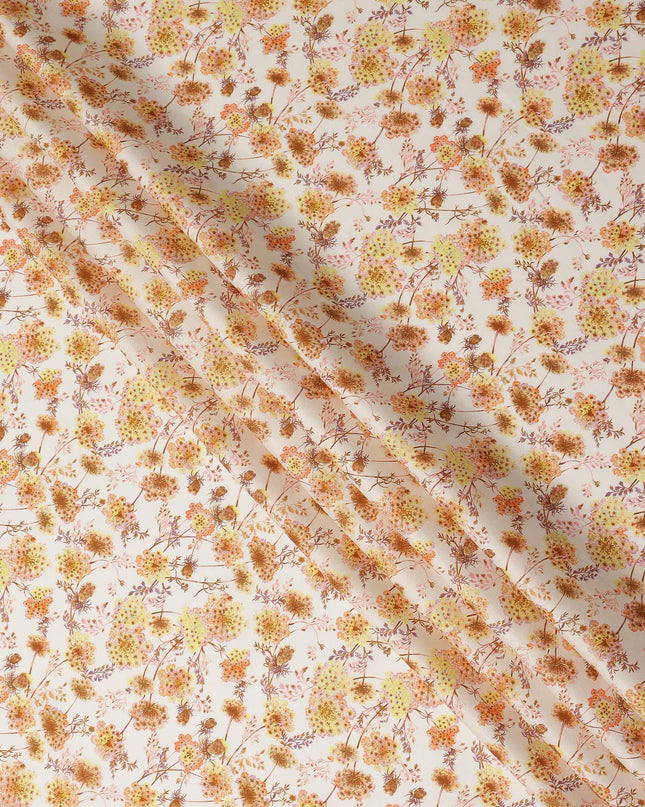 Ivory Floral Printed Cotton Satin Fabric 110 Cms Width Soft Smooth Finish Lightweight Dress Material India-D27909