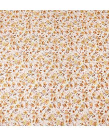 Ivory Floral Printed Cotton Satin Fabric 110 Cms Width Soft Smooth Finish Lightweight Dress Material India-D27909 Regal Fabrics