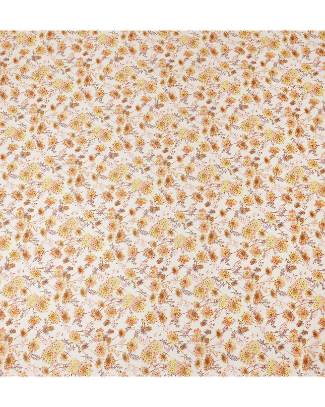 Ivory Floral Printed Cotton Satin Fabric 110 Cms Width Soft Smooth Finish Lightweight Dress Material India-D27909