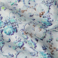 Ice Blue Floral Vine Printed Cotton Satin Fabric 110 Cms Width India-D27821 - Regal Fabrics