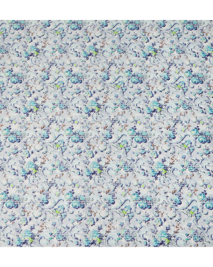 Ice Blue Floral Vine Printed Cotton Satin Fabric 110 Cms Width India-D27821 - Regal Fabrics