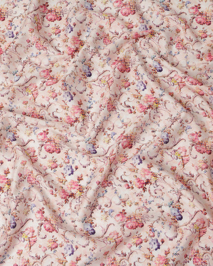 Sky Blue Floral Printed Cotton Satin Fabric 110 Cms Width India-D27820 - Regal Fabrics