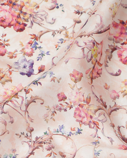 Sky Blue Floral Printed Cotton Satin Fabric 110 Cms Width India-D27820 - Regal Fabrics