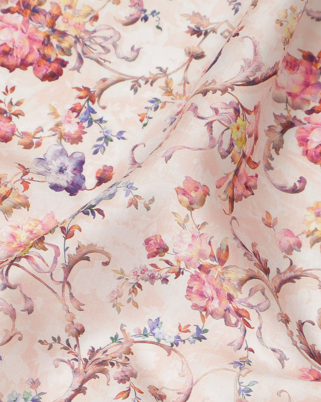Sky Blue Floral Printed Cotton Satin Fabric 110 Cms Width India-D27820 - Regal Fabrics