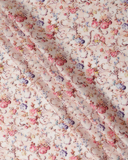 Sky Blue Floral Printed Cotton Satin Fabric 110 Cms Width India-D27820 - Regal Fabrics