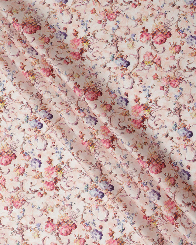 Sky Blue Floral Printed Cotton Satin Fabric 110 Cms Width India-D27820 - Regal Fabrics