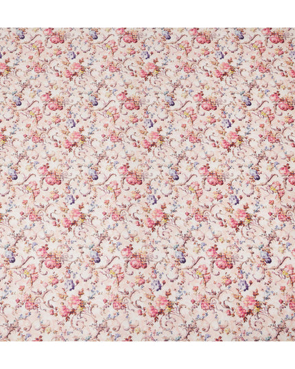 Sky Blue Floral Printed Cotton Satin Fabric 110 Cms Width India-D27820 - Regal Fabrics