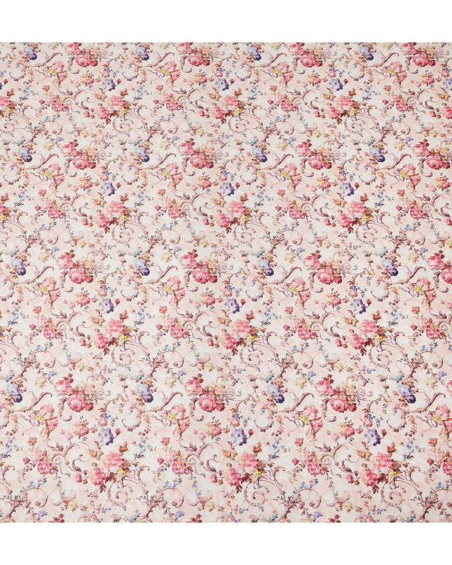 Sky Blue Floral Printed Cotton Satin Fabric 110 Cms Width India-D27820 - Regal Fabrics