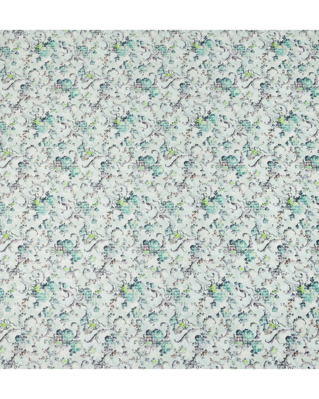 Mint Green Floral Vine Printed Cotton Satin Fabric 110 Cms Width Soft Smooth Finish Lightweight Dress Material India-D27897
