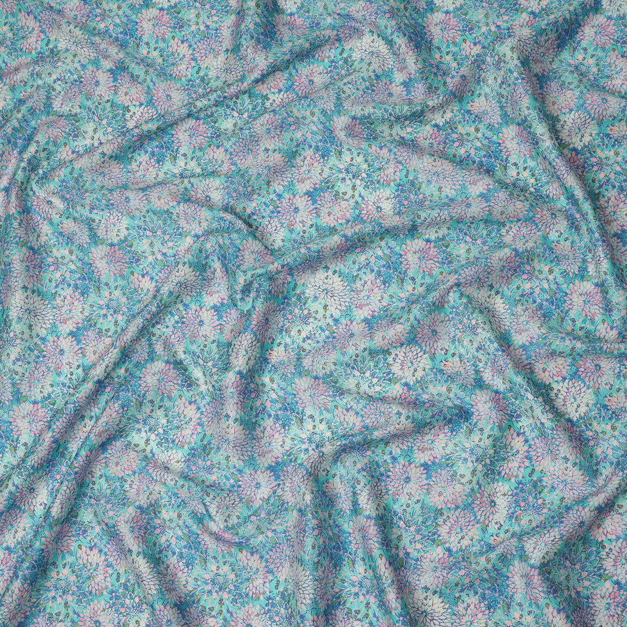 Turquoise Pink Floral Printed Cotton Satin Fabric 110 Cms Width India-D27833 Regal Fabrics