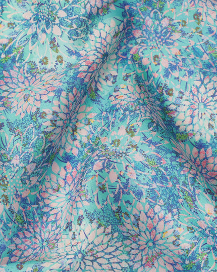 Turquoise Pink Floral Printed Cotton Satin Fabric 110 Cms Width India-D27833 Regal Fabrics