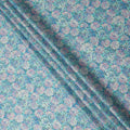 Turquoise Pink Floral Printed Cotton Satin Fabric 110 Cms Width India-D27833 Regal Fabrics