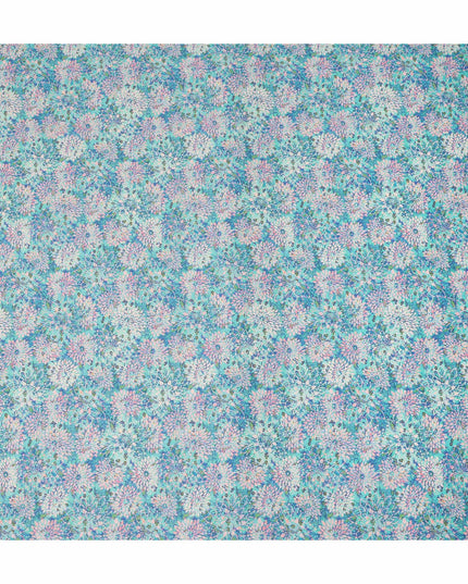 Turquoise Pink Floral Printed Cotton Satin Fabric 110 Cms Width India-D27833 Regal Fabrics