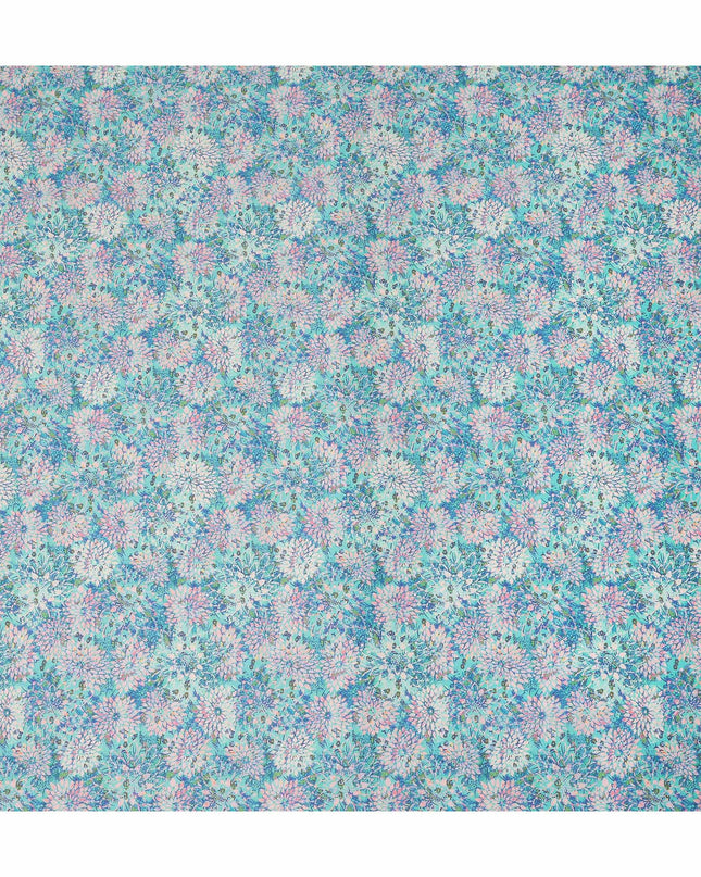 Turquoise Pink Floral Printed Cotton Satin Fabric 110 Cms Width India-D27833 Regal Fabrics