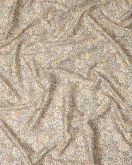 Beige Grey Floral Printed Cotton Satin Fabric 110 Cms Width India-D27834 Regal Fabrics