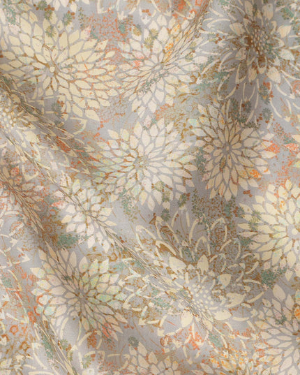 Beige Grey Floral Printed Cotton Satin Fabric 110 Cms Width India-D27834 Regal Fabrics