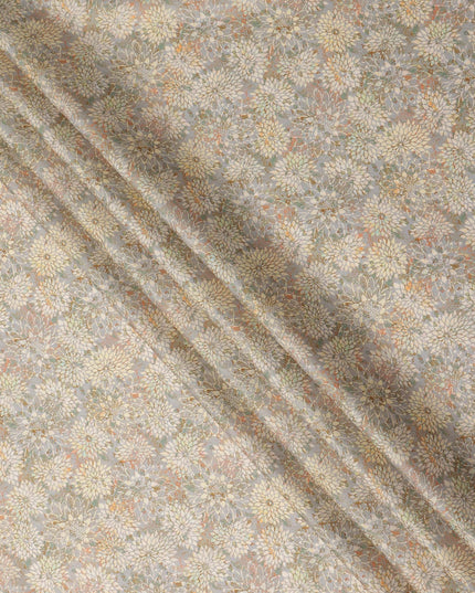 Beige Grey Floral Printed Cotton Satin Fabric 110 Cms Width India-D27834 Regal Fabrics